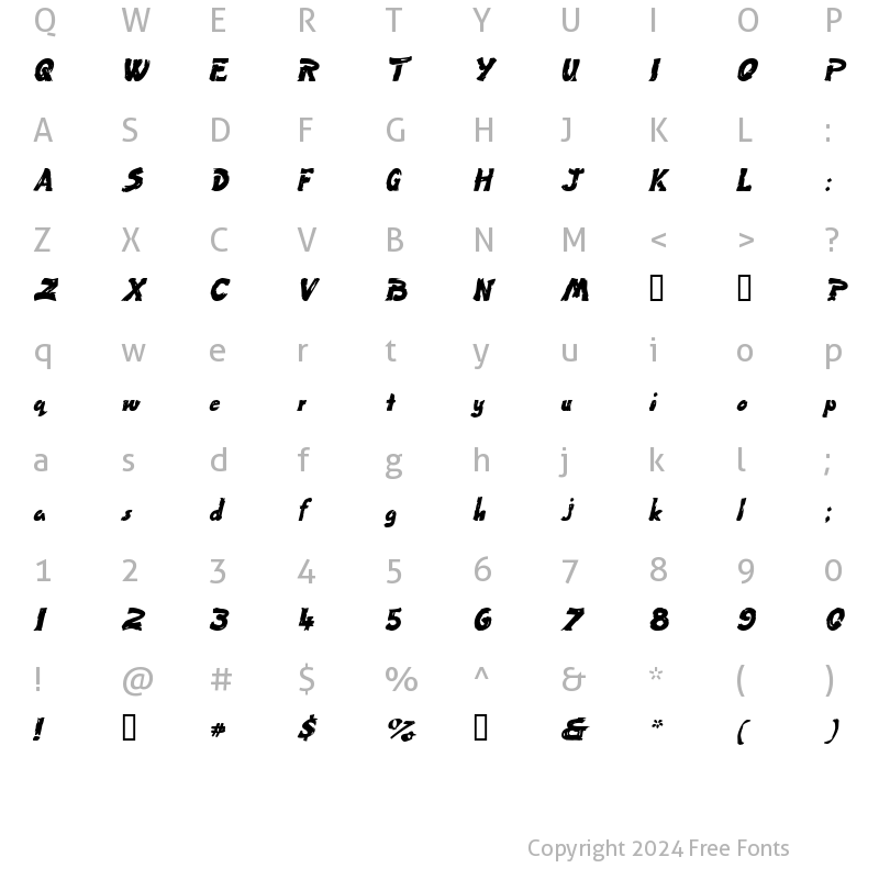 Character Map of KidzOnlySSK BoldItalic