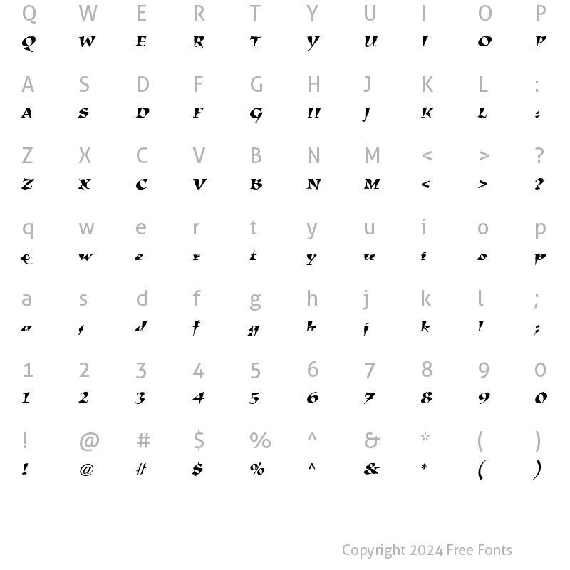 Character Map of Kigali RomanItalic