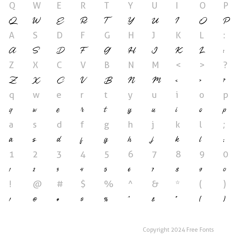 Character Map of Kilanta Script Regular