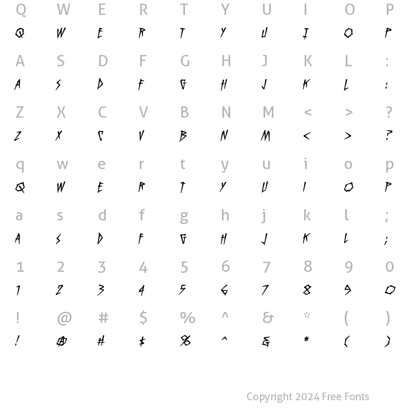 Character Map of KillCrazy BB Italic