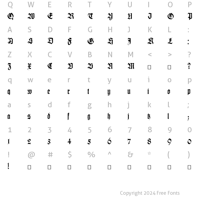 Character Map of Killigrew Regular