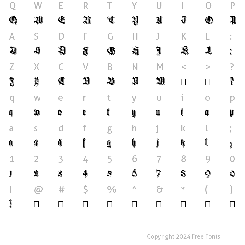 Character Map of KilligrewStacatto Regular