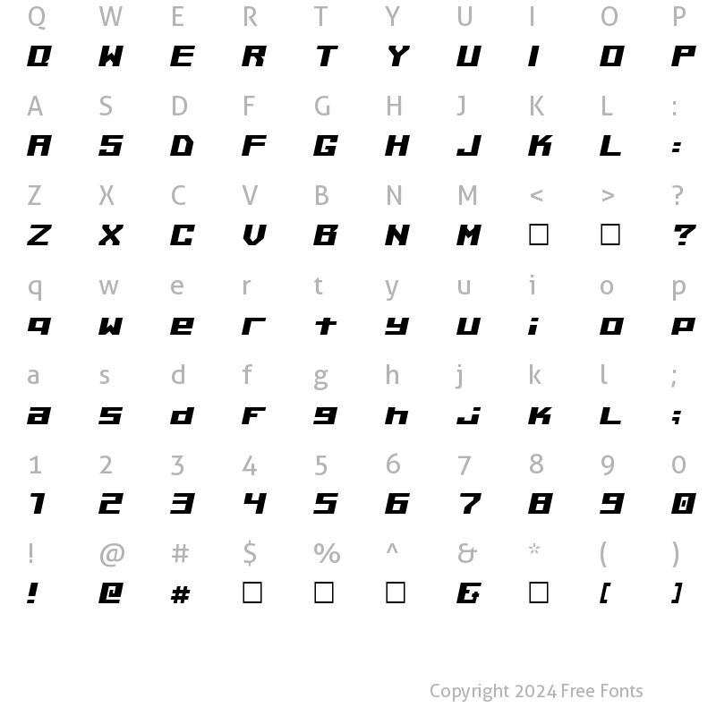 Character Map of Kiloton Italic talic