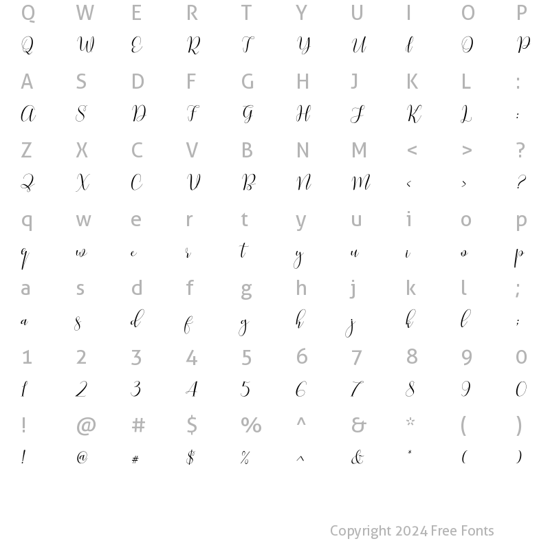 Character Map of Kimberia Script Italic