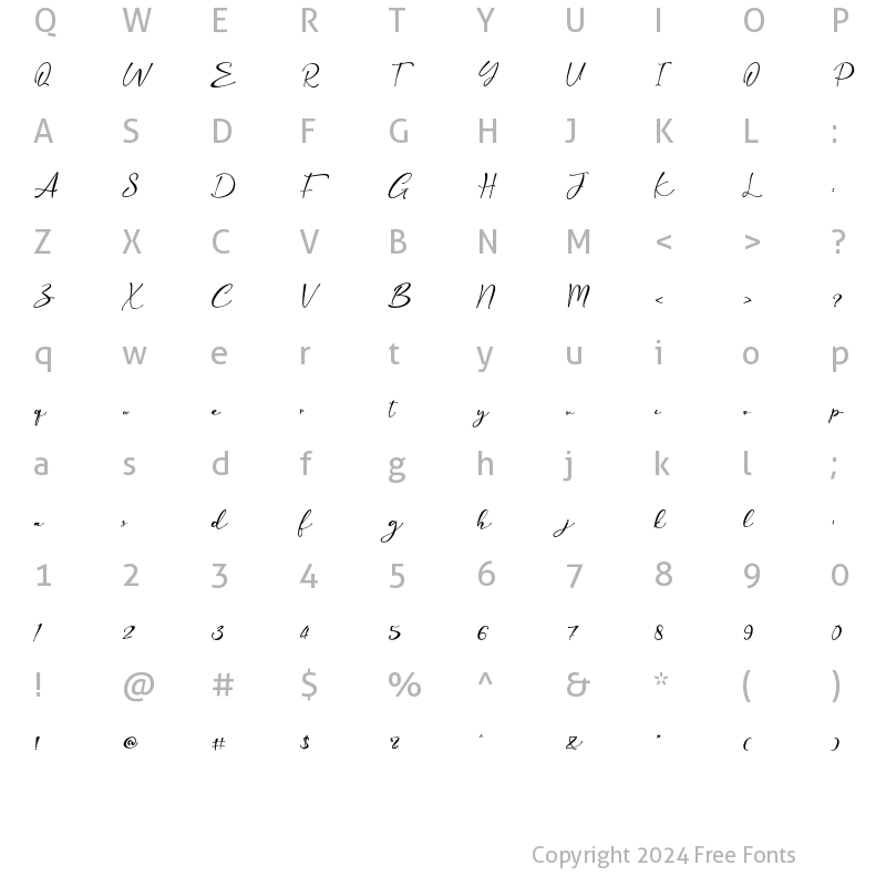 Character Map of Kimberli Italic