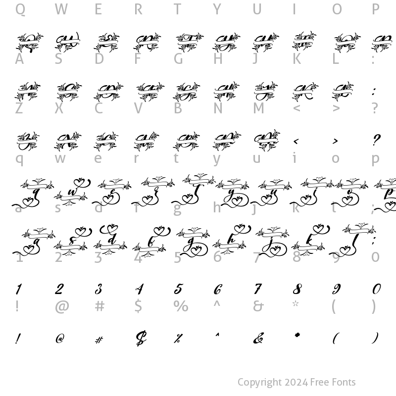 Character Map of Kimilove Monogram Italic