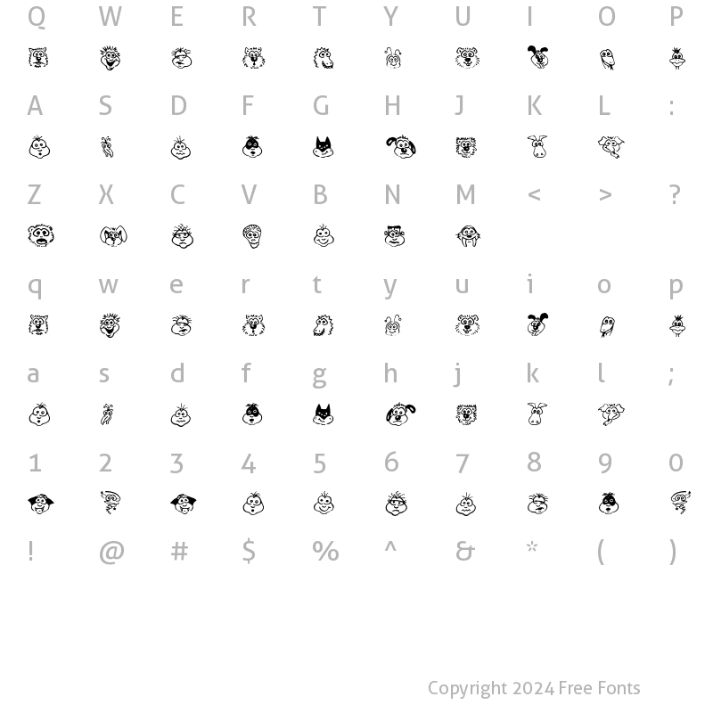 Character Map of Kims Toons Regular