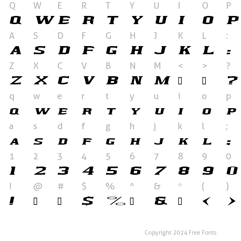 Character Map of KingfreshCondensed Italic