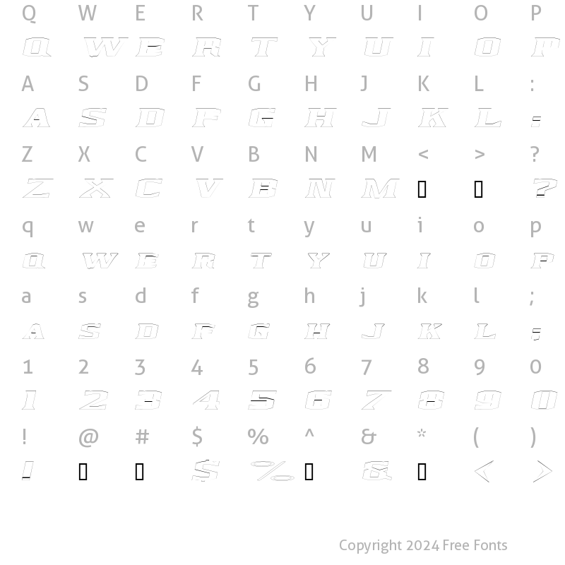 Character Map of KingfreshCondensedOutline Italic