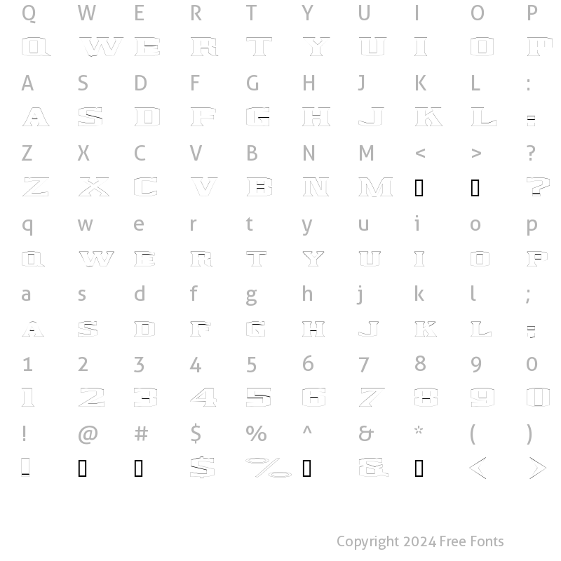 Character Map of KingfreshCondensedOutline Regular