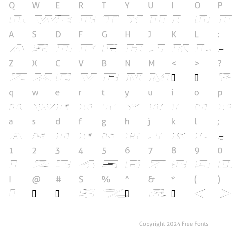 Character Map of KingfreshOutline Italic