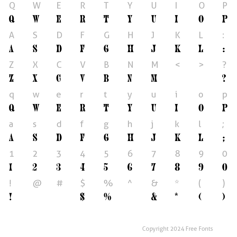 Character Map of KingsrowThin Regular