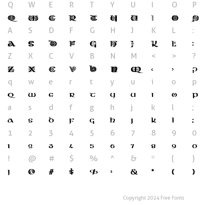 Character Map of Kingthings Kelltika Uncials