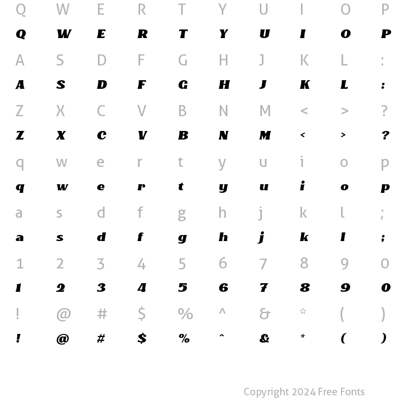 Character Map of Kinsale Display Slant Regular