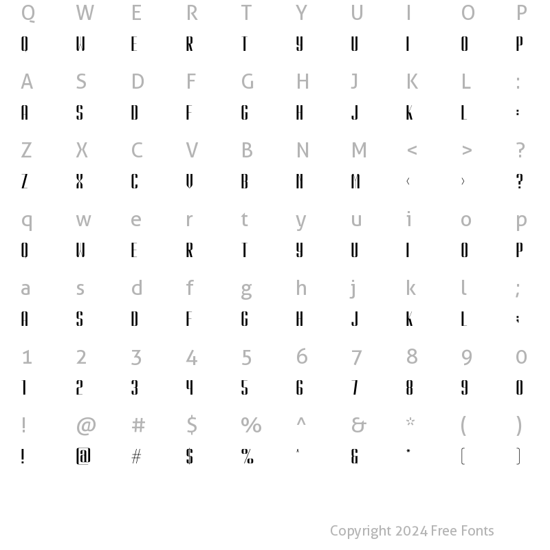 Character Map of Kionsa Condensed Regular