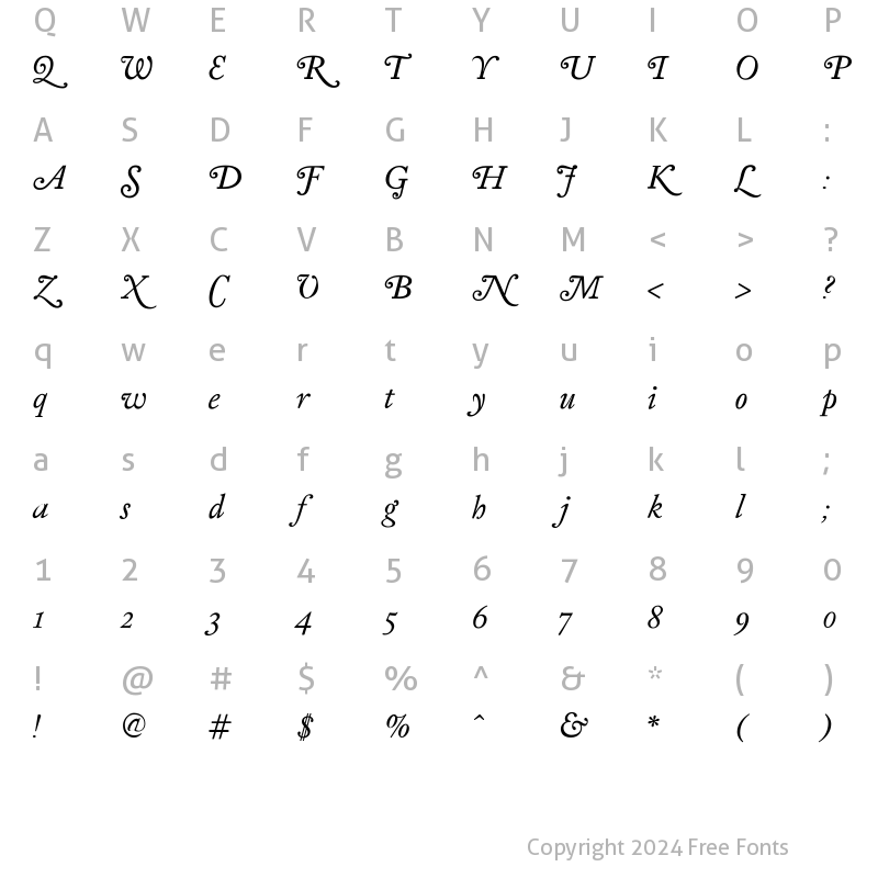 Character Map of KirimomiSwash Italic