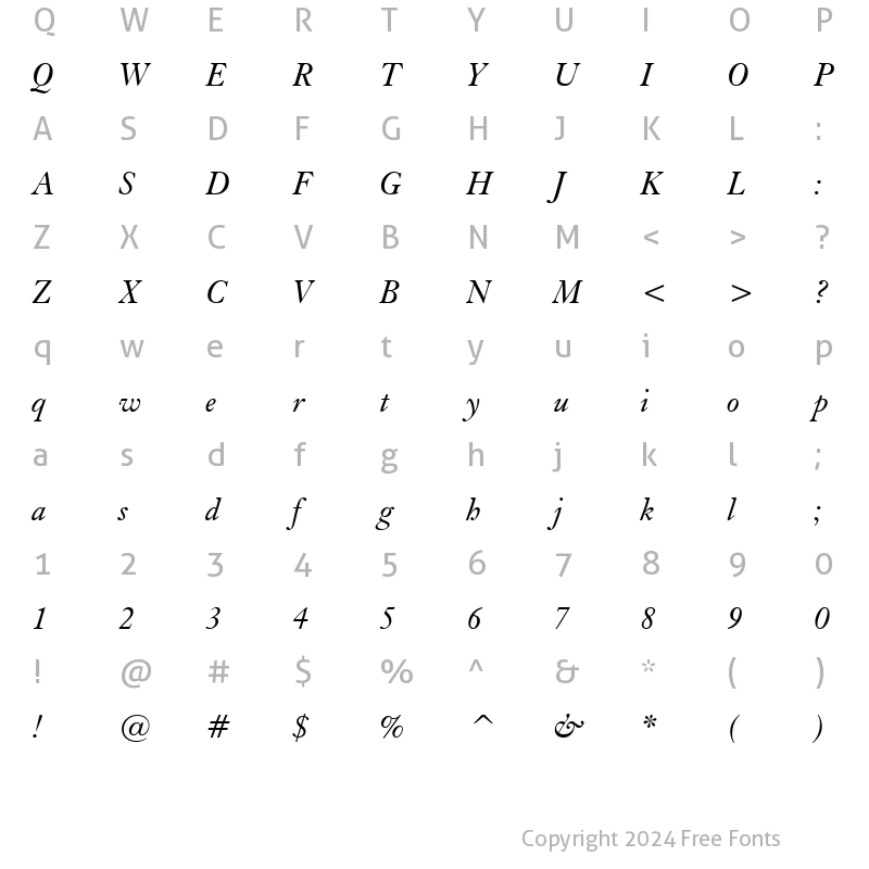 Character Map of Kis BT Italic