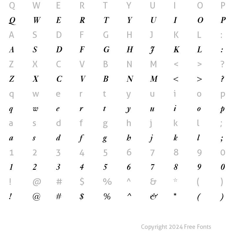 Character Map of Kis Classico BoldItalic