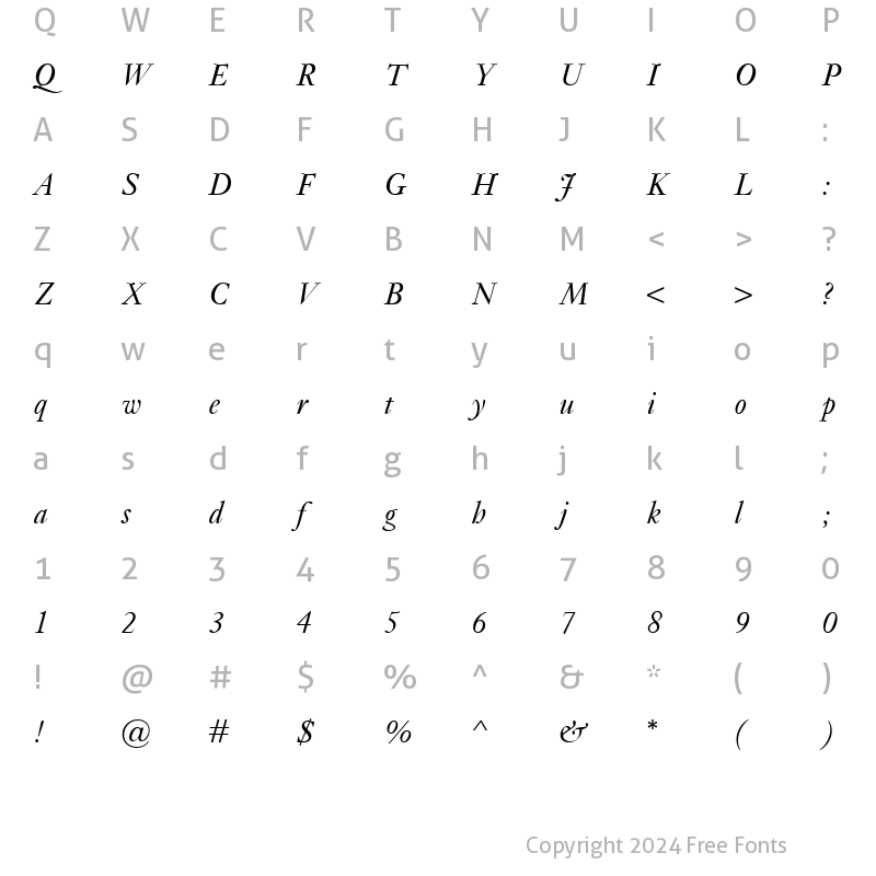 Character Map of Kis Classico Italic