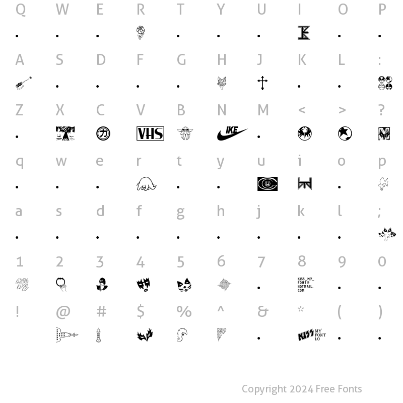 Character Map of KISS My Font Regular