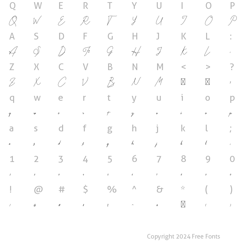 Character Map of Kitti Script Regular