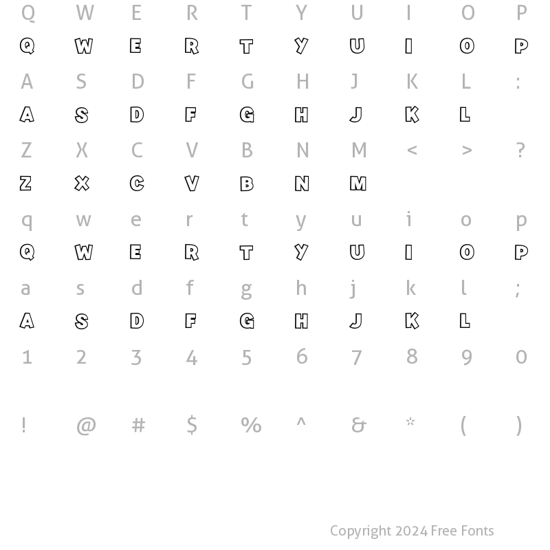 Character Map of Kiwi Outline Regular