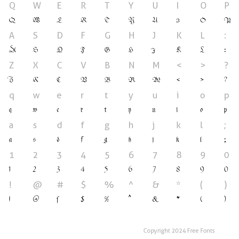 Character Map of KL Fraktur1 DB Normal