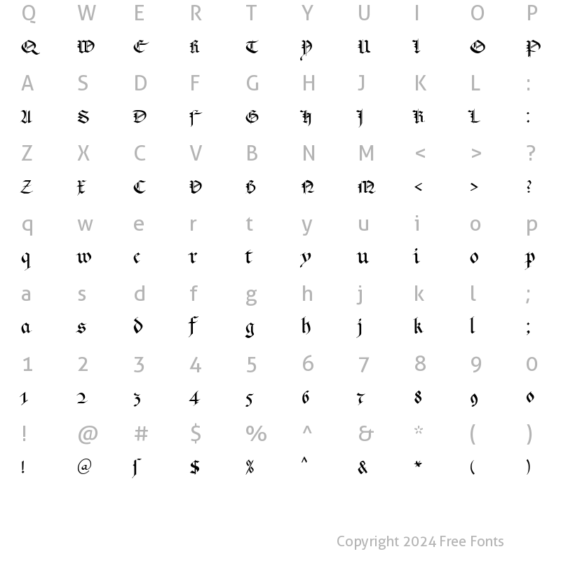 Character Map of KL Gotic1 DB Normal