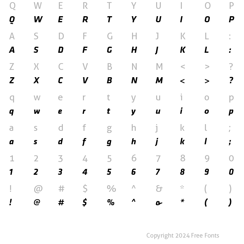 Character Map of Klavika Bold Bold Italic