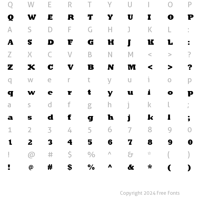 Character Map of KleinSlabserifBlaxX Regular