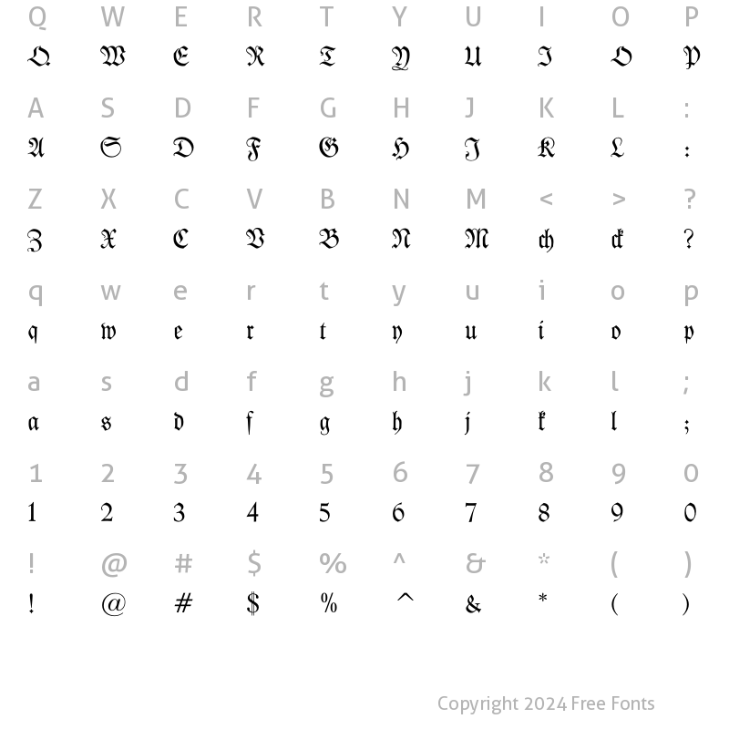 Character Map of Kleist-Fraktur Regular