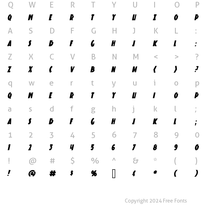 Character Map of Knuckle Sandwich Classic Italic