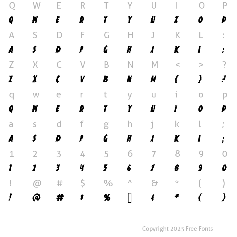 Character Map of Knuckle Sandwich Krunchy Italic