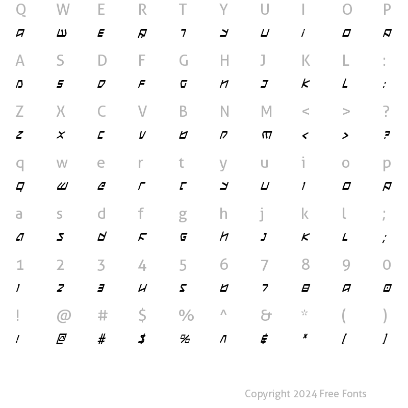 Character Map of Kobold Condensed Italic Condensed Italic