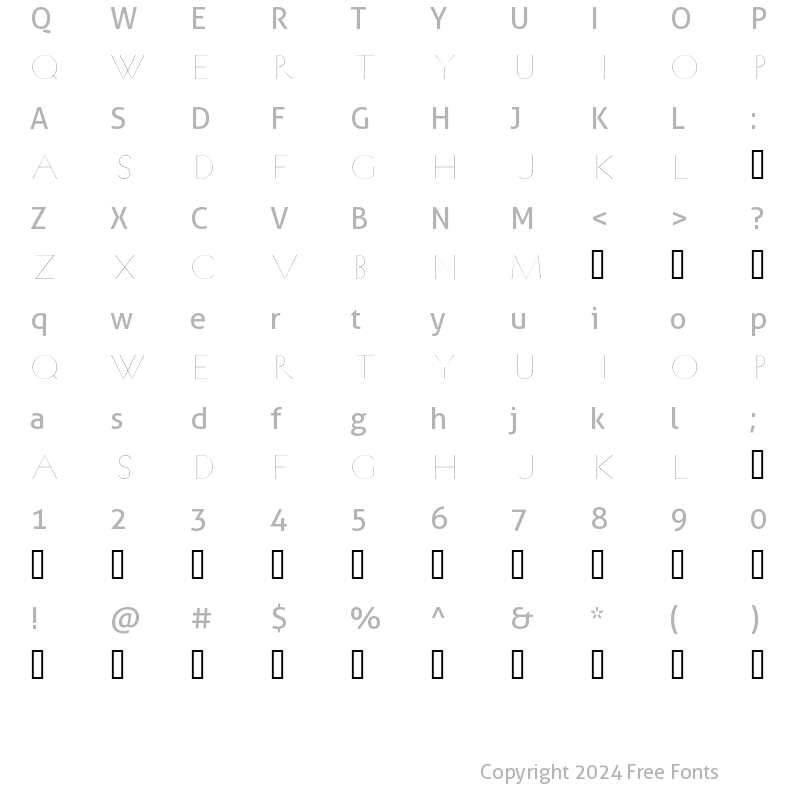 Character Map of Koch Quadrat Inline Regular