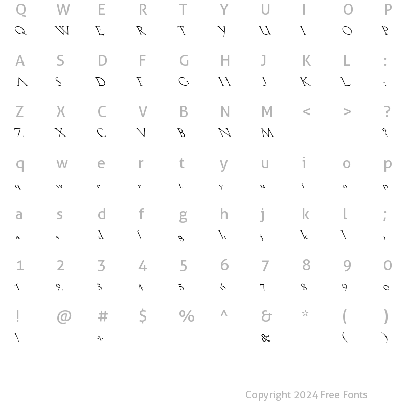 Character Map of Koch Roman Leftie Regular