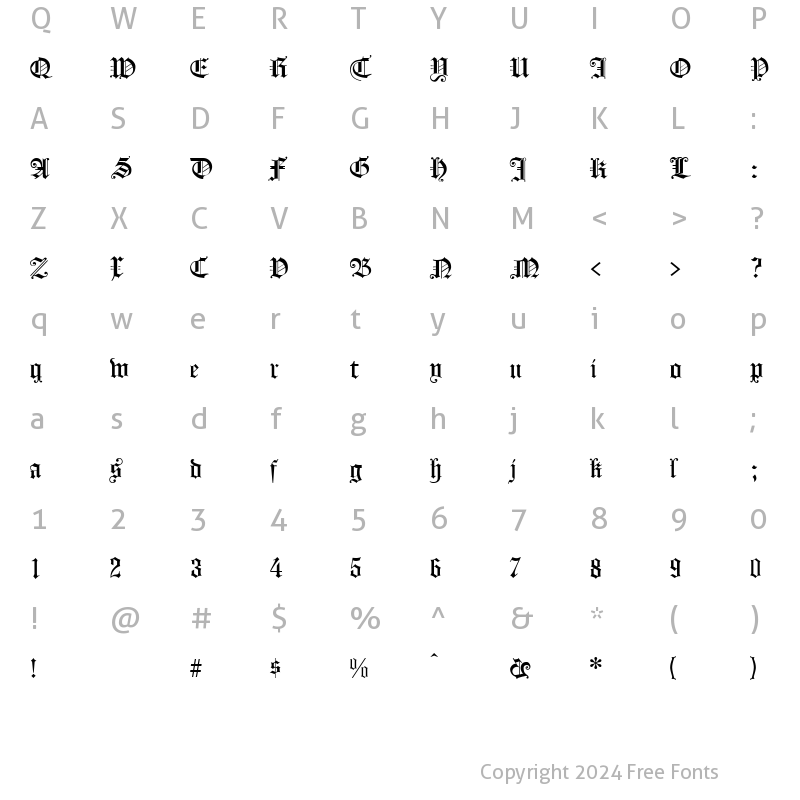 Character Map of Koenigsberger Gotisch Regular