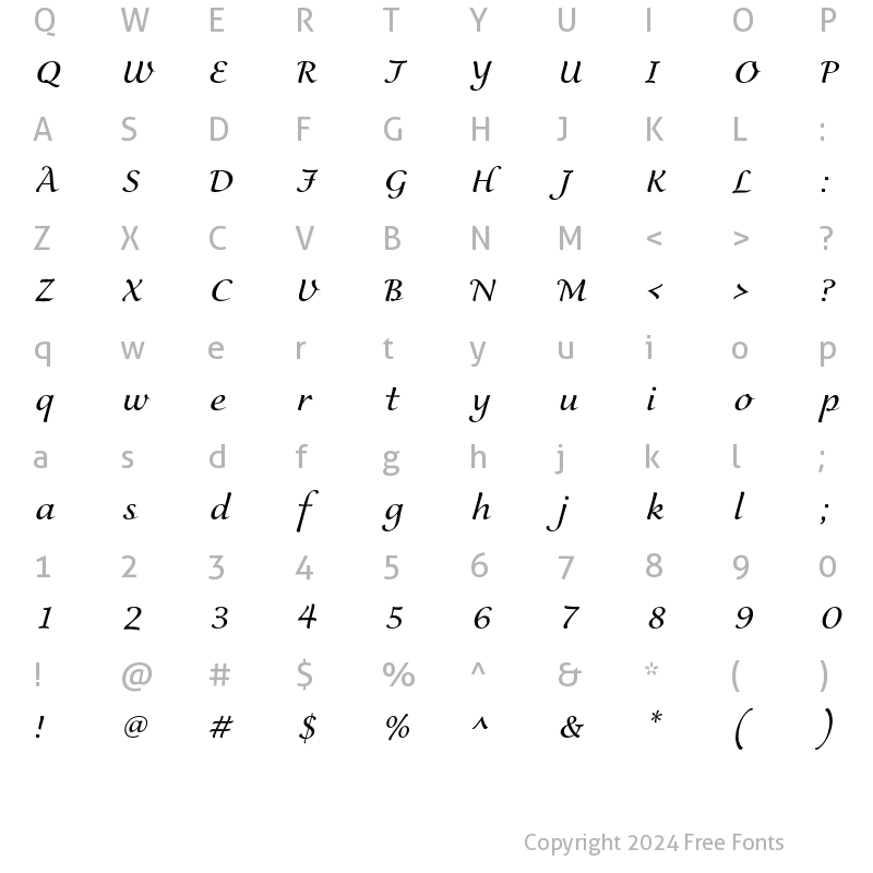 Character Map of Kolibri Pro Regular