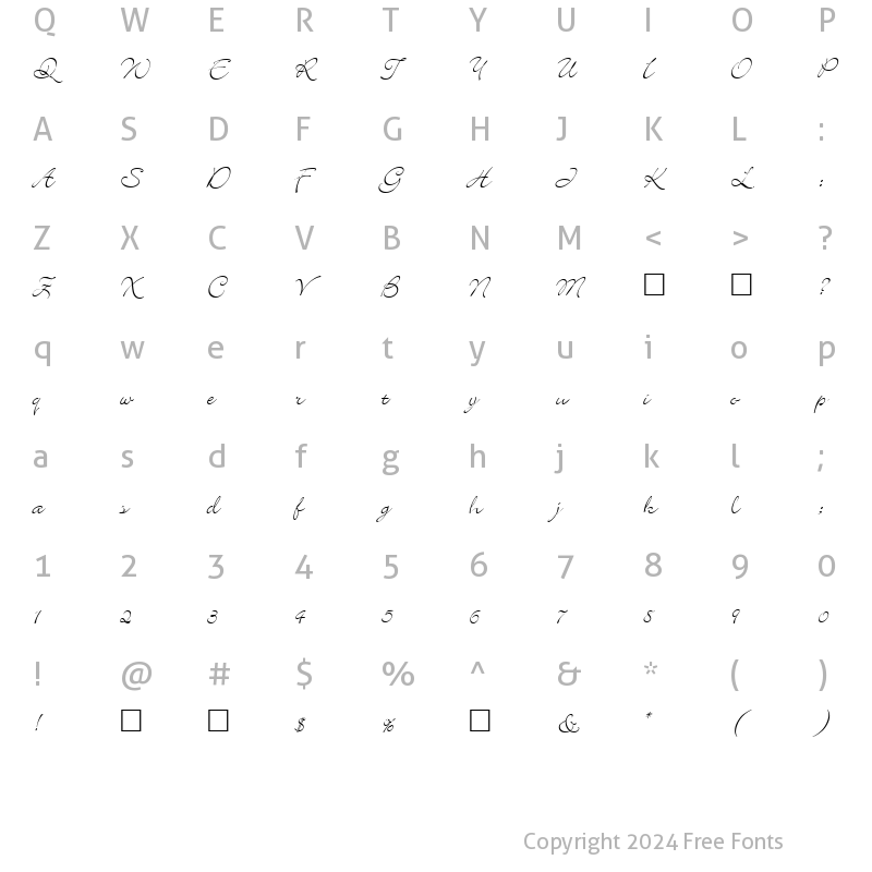 Character Map of Kolibri Regular