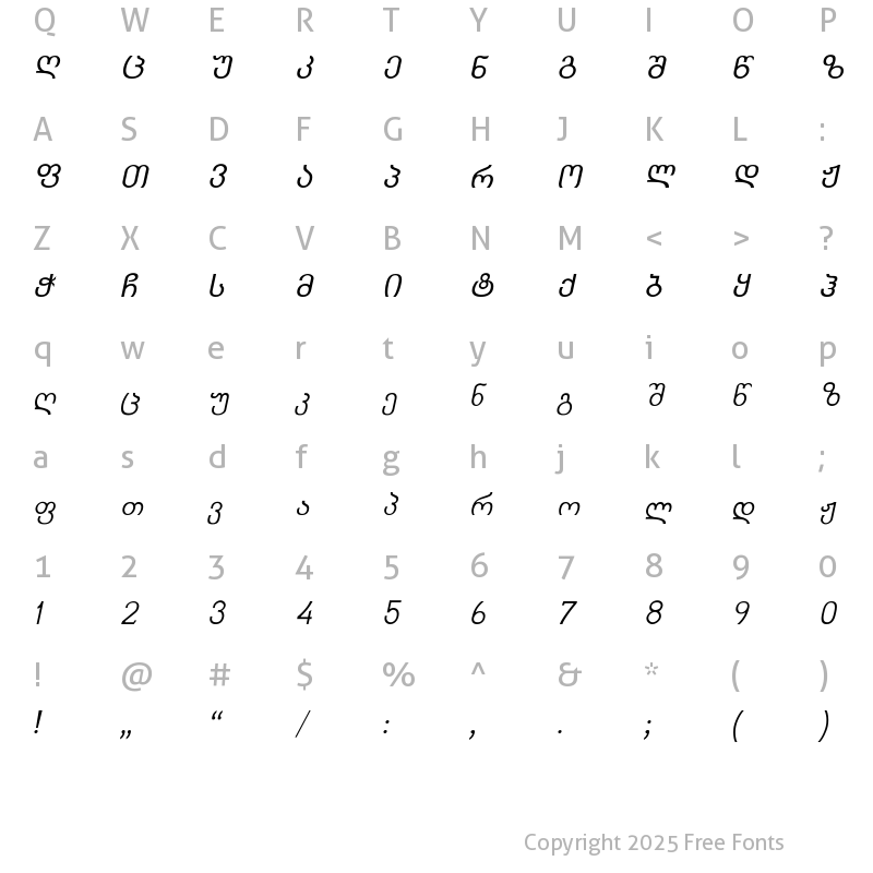 Character Map of Kolkhety-ITV Italic