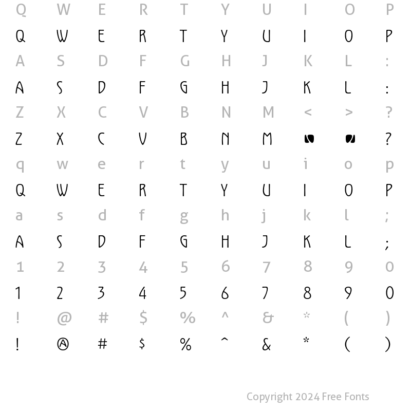 Character Map of KoloNarrow Regular