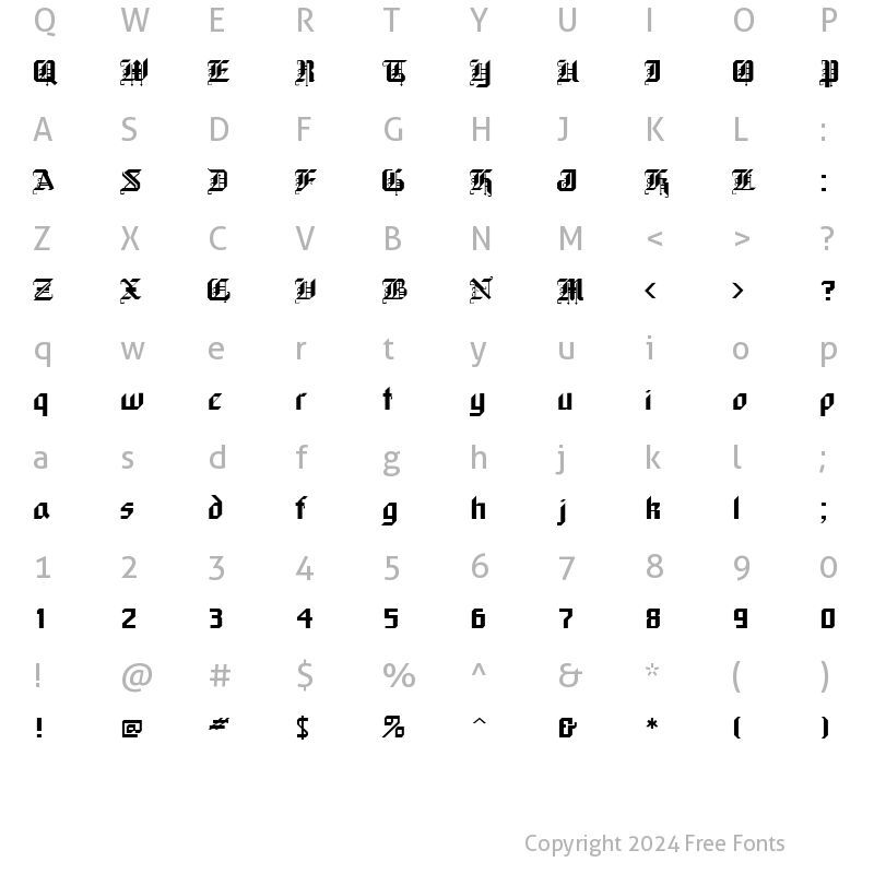 Character Map of Kolumbus Regular