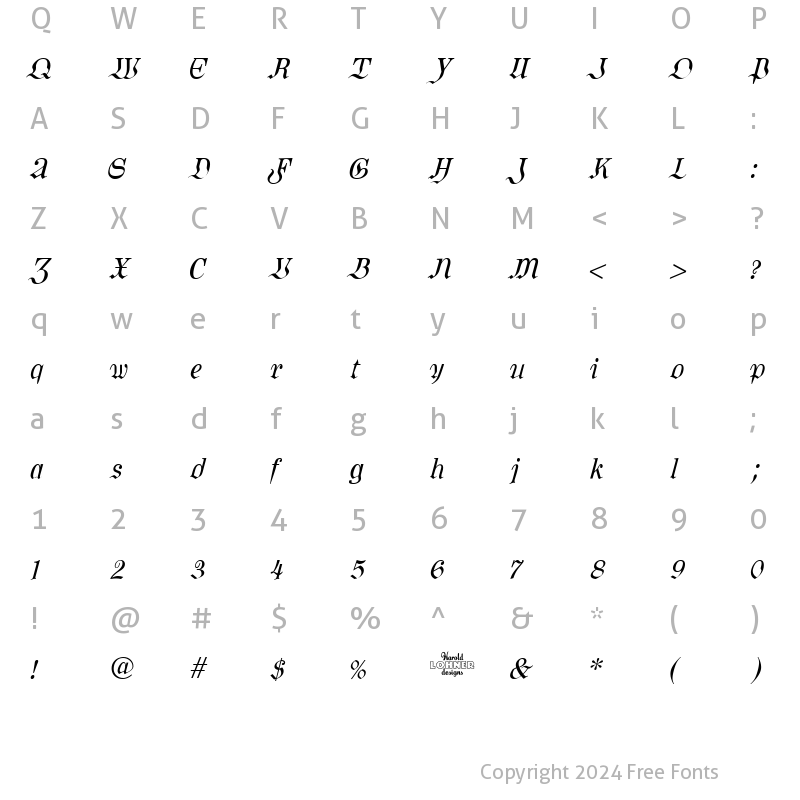 Character Map of Kombine Kursiv