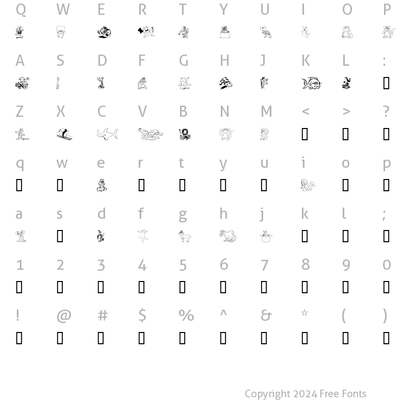 Character Map of Komedy Kritters Regular