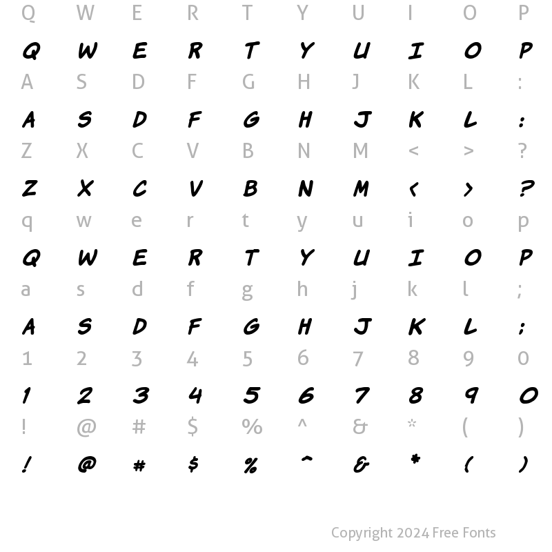 Character Map of Komika Hand Bold Italic