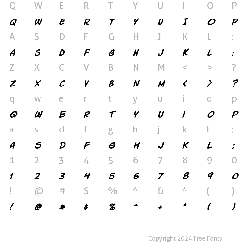 Character Map of Komika Slick Italic