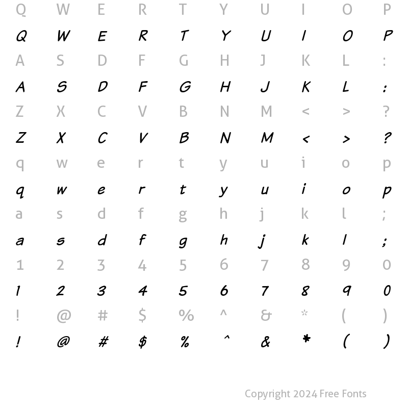 Character Map of Komika Text Italic