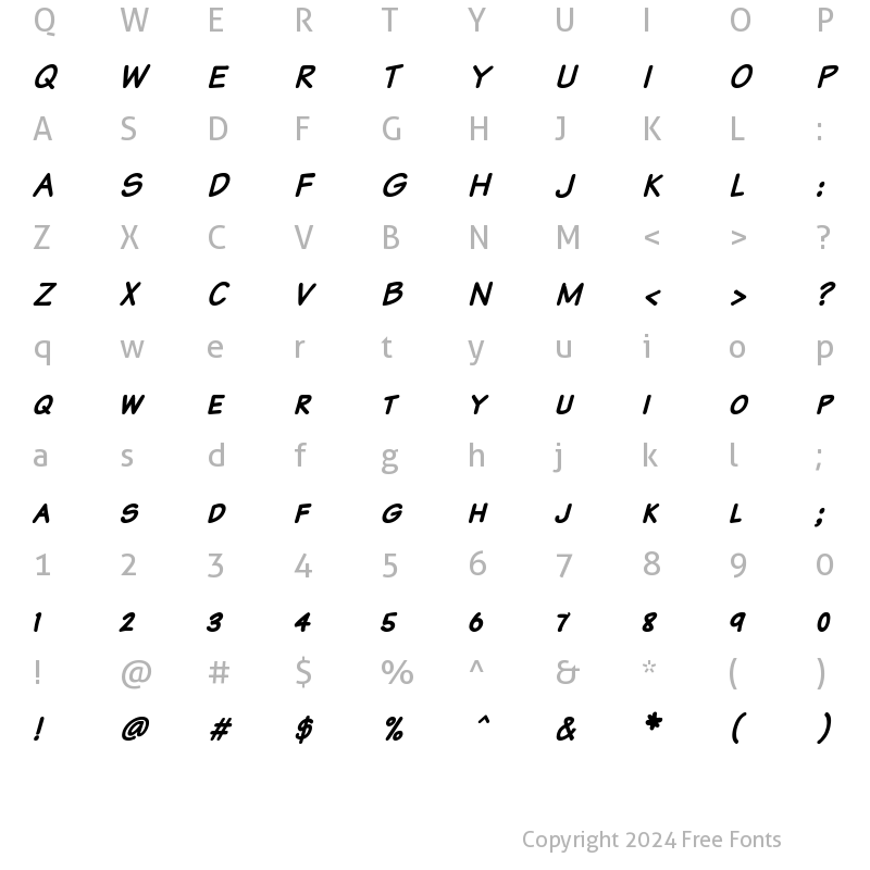 Character Map of Komika Text Kaps Bold Italic