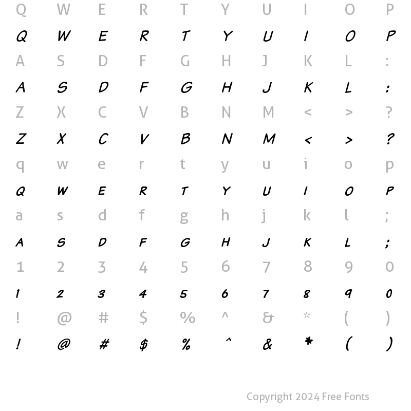 Character Map of Komika Text Kaps Italic