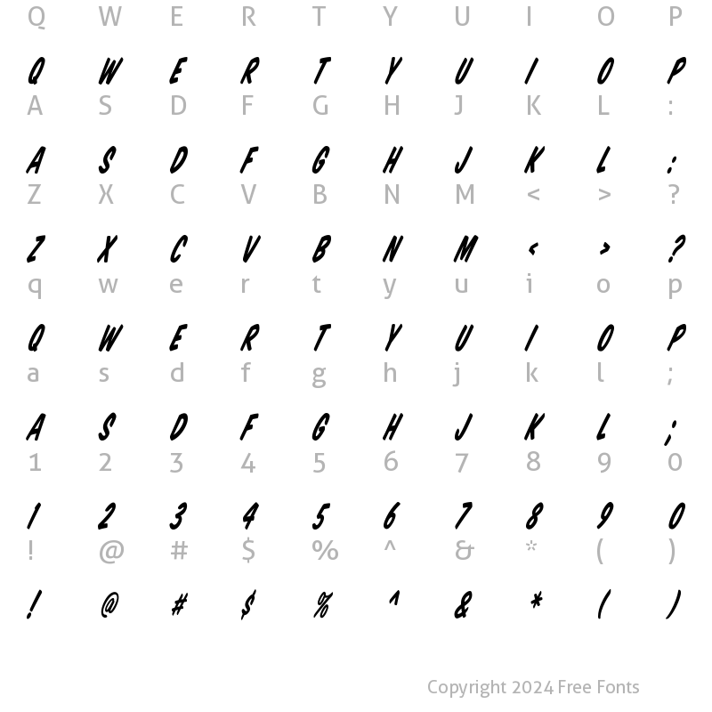 Character Map of Komika Title - Tilt Regular